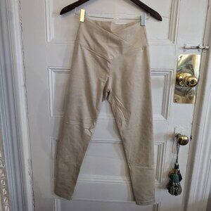Offline by Aerie crossover waist faux leather finish leggings, cream, M